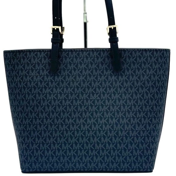 Michael Kors Jet Set Medium Pocket Tote Bag Black Signature - Picture 6 of 10